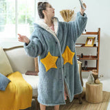 Winter Flannel Robes Women Sweet Thick Warm Plus Velvet hooded Bathrobes Female Sweet Cute Fluffy Soft Nightwear Windproof Daily