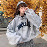 Foesce Hoodies Women Thicker Letter Warm Pullover Coat Drawstring Harajuku Sweatshirt Pink Womens Korean New High Quality