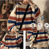 Foesce Sweater Men Korean Fashion Casual Striped O-Neck Thick Autumn Winter Casual Baggy Warm Pullover Knitting Jumper Outwear