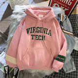 Foesce Hoodies Women Thicker Letter Warm Pullover Coat Drawstring Harajuku Sweatshirt Pink Womens Korean New High Quality