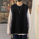 Designer Sweater Vests Men Button Side-slit Solid Loose Hipster Japanese Teenagers Retro Couple Knitted Males Outwear All-match