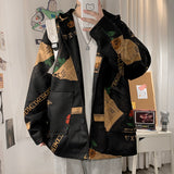 Foesce Men's Fashion Printing Outerwear Tide Hat Coats Streetwear Bomber Jacket Loose Brand Windbreaker Big Size M-5XL