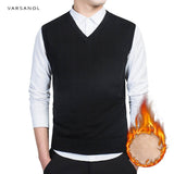 Cotton Pullovers Vest Mens Sweater Autumn V Neck Slim Sweaters Vest Men's Warm Sleeveless Sweater Slim Style Casual M-3xl