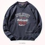 American Retro Motorcycle Printed Hoodies Men's Pure Cotton Washed Round Neck Pullover Knitted Long-sleeved Casual Sweatshirts