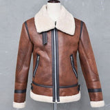 Warm Men Winter Fur Belt Faux Leather Jacket High Neck Shearling Coat Wool Lining Long Sleeve Mens Leather Bomber Winter Coats