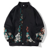 Spring Flower Embroidery Jacket Men Oversize Baggy Coats Fashion Harajuku Street Zip Up Windbreaker Clothing Tops Male Plus Size