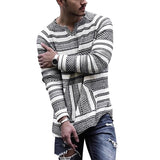 Foesce Fashion Men Tshirts Autumn Street Loose Long Sleeve T-shirt Simple Casual V-Neck Long Sleeve Stripe T-shirt Men  Tops