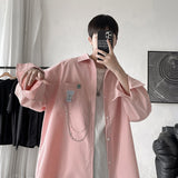 Foesce Oversized Shirt For Men Streetwear Long Sleeve Harajuku Chain Fashion Men's Shirts Korean Clothes Branded Men's Clothing