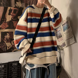 Foesce Sweater Men Korean Fashion Casual Striped O-Neck Thick Autumn Winter Casual Baggy Warm Pullover Knitting Jumper Outwear