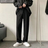 Foesce Brown/Black Suit Pants Men Fashion Society Mens Dress Pants Korean Loose Straight Casual Pants Mens Office Formal Trousers S-3XL