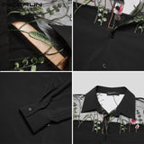 Fashion Men Shirt Mesh Patchwork See Through Lapel Long Sleeve Party Nightclub Shirts Embroidered Streetwear Camisa INCERUN