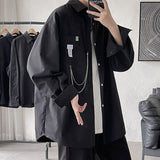 Foesce Oversized Shirt For Men Streetwear Long Sleeve Harajuku Chain Fashion Men's Shirts Korean Clothes Branded Men's Clothing