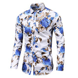 Autumn Men Slim Floral Print Long Sleeve Shirts Fashion Brand Party Holiday Casual Dress Flower Shirt Homme Plus Size 7XL