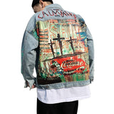 Men's Hip Hop Denim Jackets Fashion Graffiti Printed Denim Jackets Streetwear Oversize Coat for Male