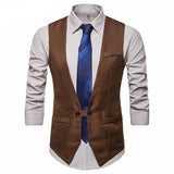 Covrlge Spring Fashion Suit Vest Men Formal Dress Vest English Style Herringbone Sleeveless Jacket Wedding Waistcoat Men