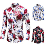 Autumn Men Slim Floral Print Long Sleeve Shirts Fashion Brand Party Holiday Casual Dress Flower Shirt Homme Plus Size 7XL