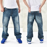 New Large Size  Jeans Fashion Loose Big Pockets Hip-Hop Skateboard Casual Men Denim Blue & Black Design Brand