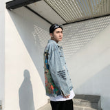 Men's Hip Hop Denim Jackets Fashion Graffiti Printed Denim Jackets Streetwear Oversize Coat for Male