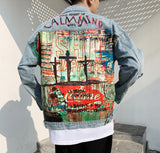 Men's Hip Hop Denim Jackets Fashion Graffiti Printed Denim Jackets Streetwear Oversize Coat for Male