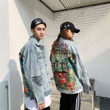 Men's Hip Hop Denim Jackets Fashion Graffiti Printed Denim Jackets Streetwear Oversize Coat for Male