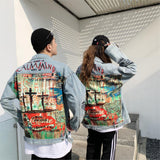 Men's Hip Hop Denim Jackets Fashion Graffiti Printed Denim Jackets Streetwear Oversize Coat for Male