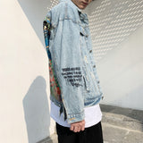 Men's Hip Hop Denim Jackets Fashion Graffiti Printed Denim Jackets Streetwear Oversize Coat for Male