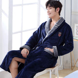 Men Casual Kimono Bathrobe Autumn Winter Flannel Long Robe Thick Warm Sleepwear Plus Size 3XL Nightgown Male Loose Home Wear