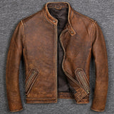 Free shipping.7XL Brand Classic casual style cowhide jacket,mens 100% genuine leather clothes.vintage biker leather coat.