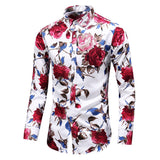 Autumn Men Slim Floral Print Long Sleeve Shirts Fashion Brand Party Holiday Casual Dress Flower Shirt Homme Plus Size 7XL