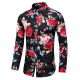 Autumn Men Slim Floral Print Long Sleeve Shirts Fashion Brand Party Holiday Casual Dress Flower Shirt Homme Plus Size 7XL