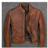 Free shipping.7XL Brand Classic casual style cowhide jacket,mens 100% genuine leather clothes.vintage biker leather coat.