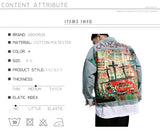 Men's Hip Hop Denim Jackets Fashion Graffiti Printed Denim Jackets Streetwear Oversize Coat for Male