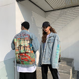 Men's Hip Hop Denim Jackets Fashion Graffiti Printed Denim Jackets Streetwear Oversize Coat for Male