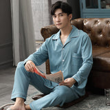 Autumn Winter 100% Cotton Pijama for Men Dormir Lounge Sleepwear Pyjamas Blue Bedgown Home Clothes Man Bedroom PJ Cotton Pajamas