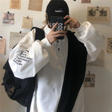 Foesce Polo Women Sweatshirt Harajuku Streetwear Hoodie Korean Fashion Letter Print White Black Patchwork Tops Autumn Kpop