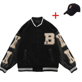 Men Varsity Bomber Jacket Harajuku Korea Bone Letter Patchwork Hip Hop Streetwear Single Bbreasted Baseball Coats Unisex College