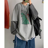 Foesce Spring Autumn Long-sleeved T-shirt Couple Tshirt Women Korean Loose Men Fake Two Piece  Clothes Harajuku Vintage Gothic Tops