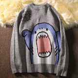 Foesce Men Turtlenecks Shark Sweater Men Winter Patchwor Harajuku Korean Style High Neck Oversized Grey Turtleneck For Men