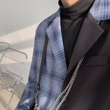 Foesce New Men Plaid Blazer Casual Man Blazers Loose Clothing Men Lapel Korean Mens Casual Suit Coats Blazer Streetwear