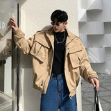 Men Korean Short Style Thickened Padded Jackets Large Pocket Workwear Autumn Winter Cotton Clothes New Warm Coat Y9695