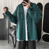 Striped Shirt Jacket Men Women Hong Kong Style Japanese Casual Oversize Trend Black Unisex Gothic Long-Sleeved Shirt Autumn Tops