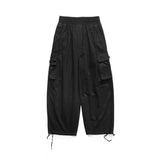 Foesce Multi-Pocket Cargo Pants Men's Casual Solid Colour Straight Pants Baggy Wide-leg Cropped Pants Men Ankle-length Pants