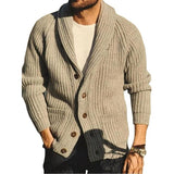 Men's Sweaters Winter Thick Warm High Street V-neck Knitted Cardigan Casual Slim Jacquard Striped Fashion Streetwear