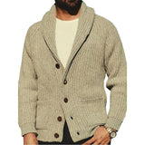 Men's Sweaters Winter Thick Warm High Street V-neck Knitted Cardigan Casual Slim Jacquard Striped Fashion Streetwear