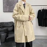 Men's Black/khaki Color Windbreaker Mid-length Lapel Casual Bomer Jacket Loose Long Slveed Coats Male Clothes Size M-2XL