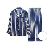 Men Pajamas Sets Satin  Pyjamas Nightwear Sleepwear Underwear Long Sleeve Striped Printed Casual Spring Autumn Winter