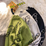 Foesce Harajuku Fashion Knitted Women Man Sweater Cute Cartoon Dinosaur Pullover Sweaters Fashion Streetwear Jumper Pull