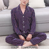 Men Pajamas Sets Satin  Pyjamas Nightwear Sleepwear Underwear Long Sleeve Striped Printed Casual Spring Autumn Winter