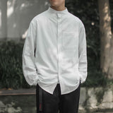 Harajuku Men's Long Sleeve Shirts Fashion Stand Up Collar Man Shirt Solid Color Male Oversized Blouses