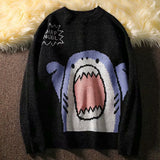 Foesce Men Turtlenecks Shark Sweater Men Winter Patchwor Harajuku Korean Style High Neck Oversized Grey Turtleneck For Men